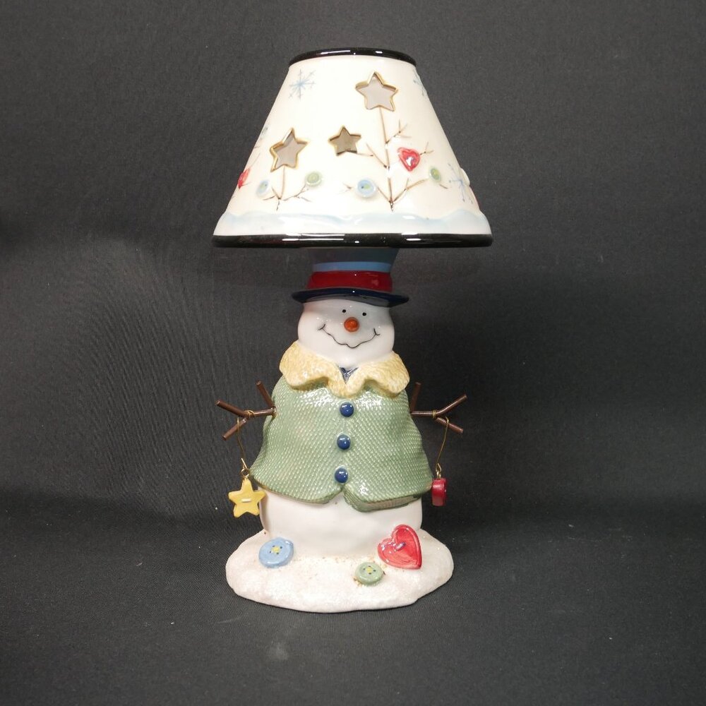 St Nicholas Square Button Tree Snowman Candle Lamp With Shade 10"